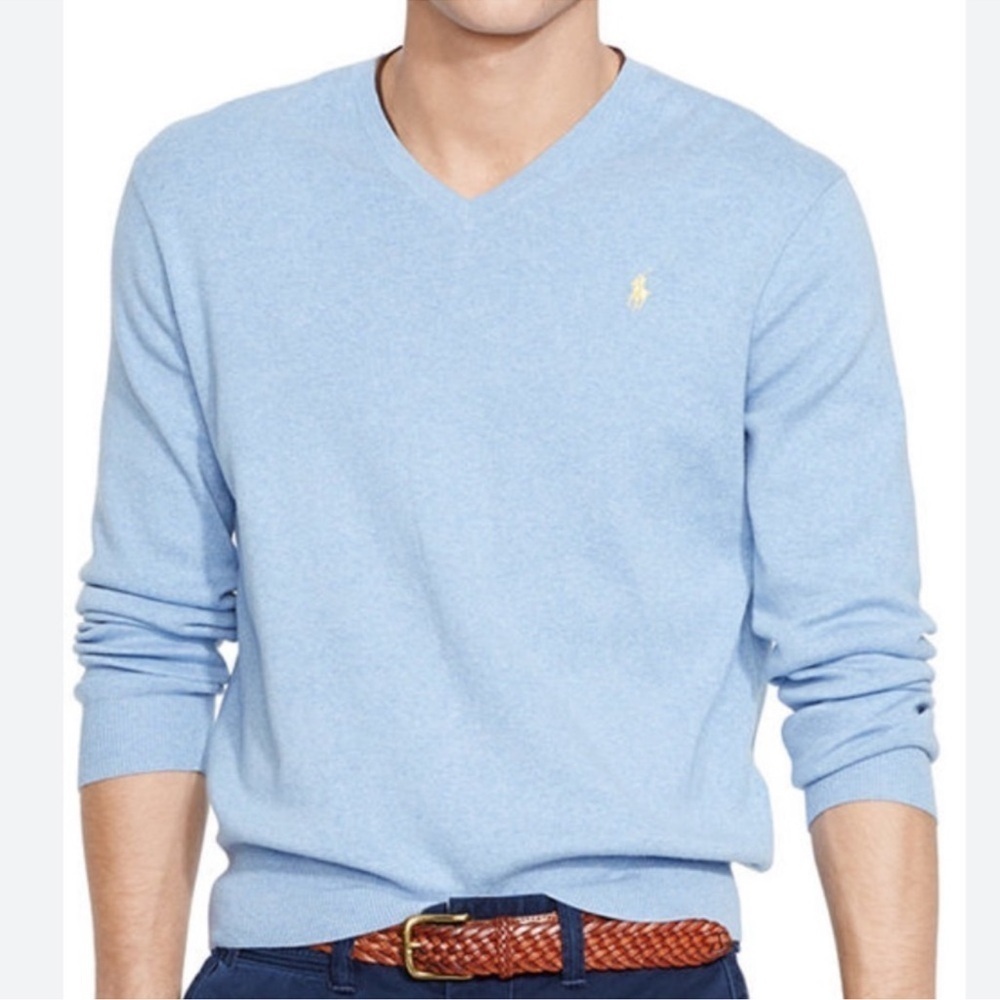 Polo by Ralph Lauren V Neck 100% Pima Cotton Pullover Sweater Blue sz XL